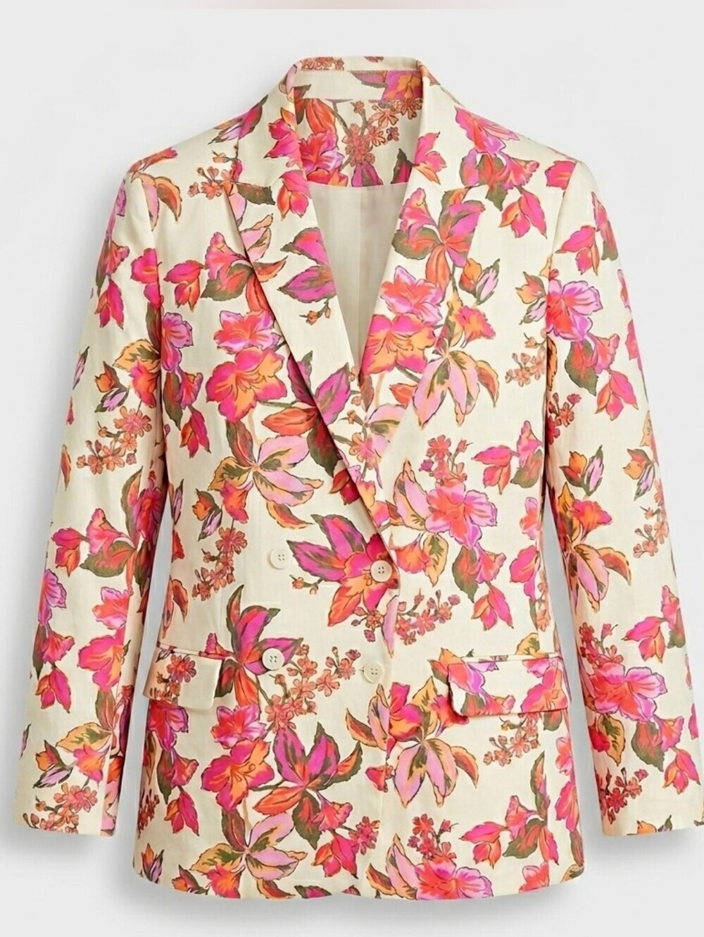 Anthropologie Dolan Floral Boyfriend Double Breasted Blazer Linen Blend Sz. XL